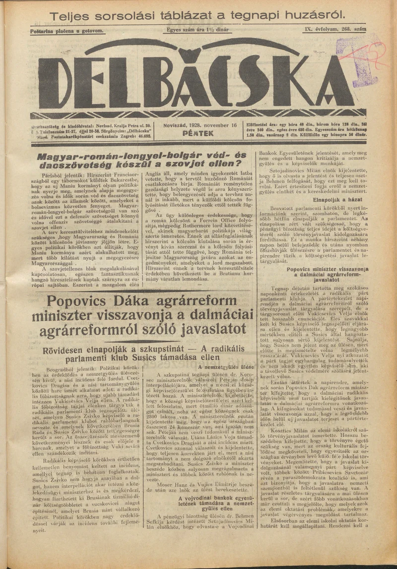 Délbácska, 9. évf. 1928. november 16. 268. sz.