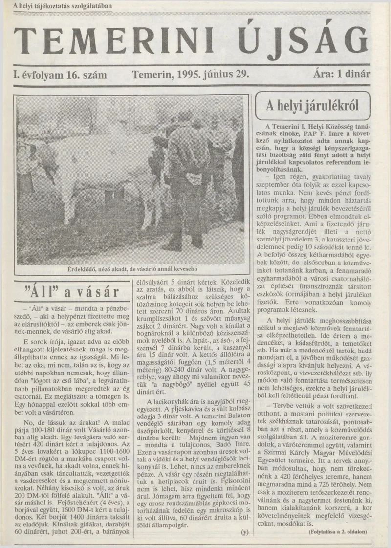 Temerini Újság, 1. évf. 1995. június 29. 16. sz.