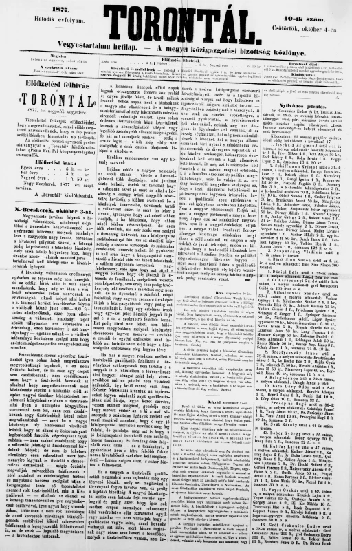 Torontál, 6. évf. 1877. október 4. 40. sz.