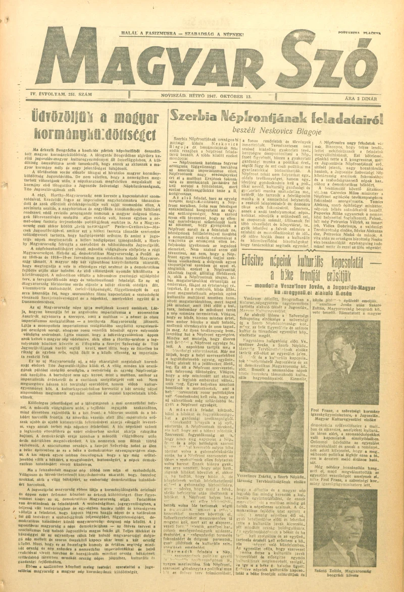 Magyar Szó, 4. évf. 1947. október 13. 251. sz. 1–4. oldal