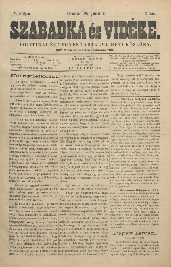 Szabadka és vidéke II, 5. évf. 1897. január 10. 2. sz.