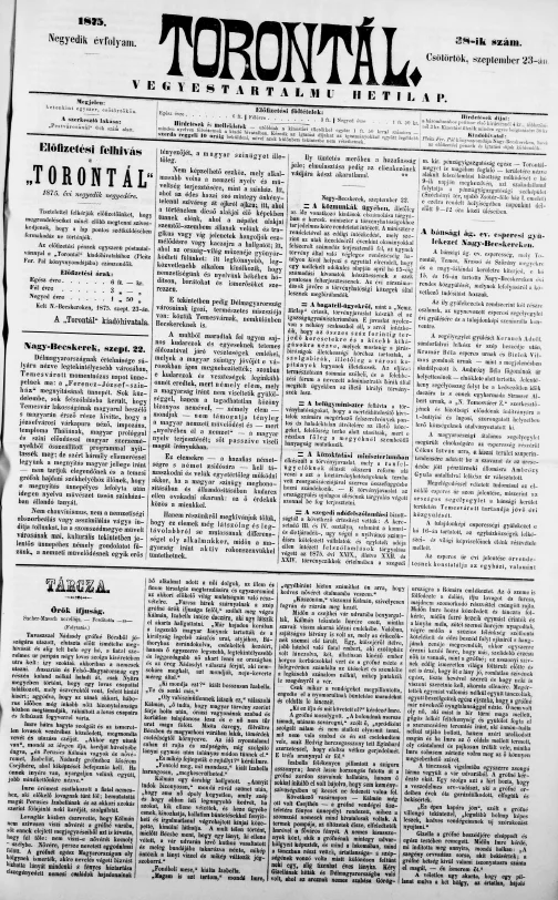 Torontál, 4. évf. 1875. szeptember 23. 38. sz.