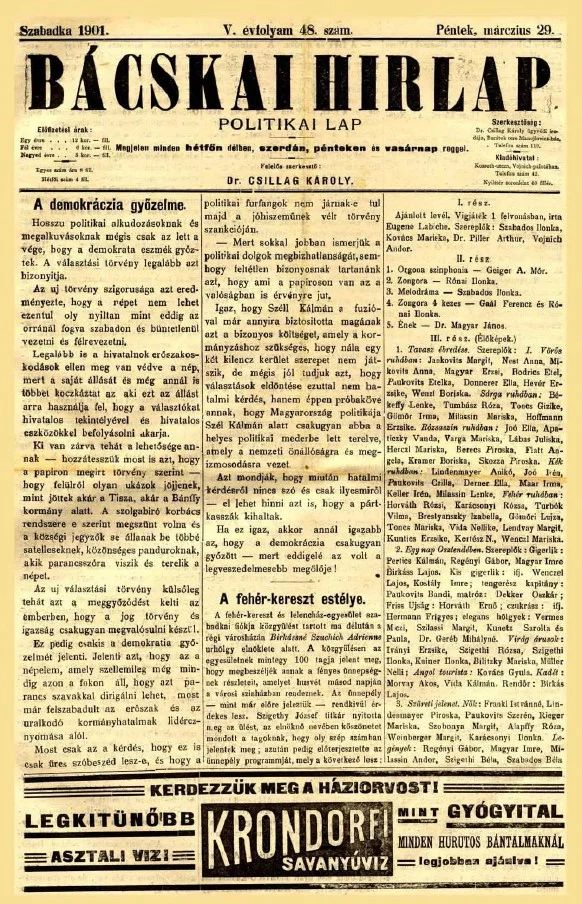 Bácskai Hirlap, 5. évf. 1901. március 27. 48. sz.
