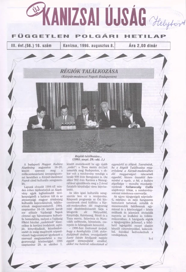 Új Kanizsai Újság, 3. évf. 1996. augusztus 8. 16. sz.