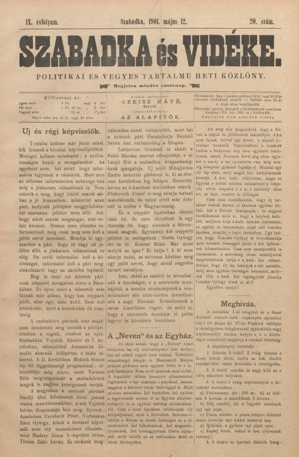 Szabadka és vidéke II, 9. évf. 1901. május 12. 20. sz.
