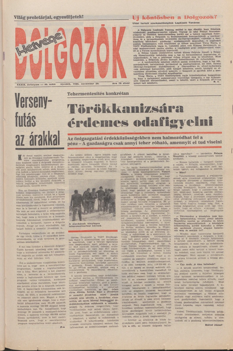 Dolgozók, 40. évf. 1986. november 20. 46. sz.
