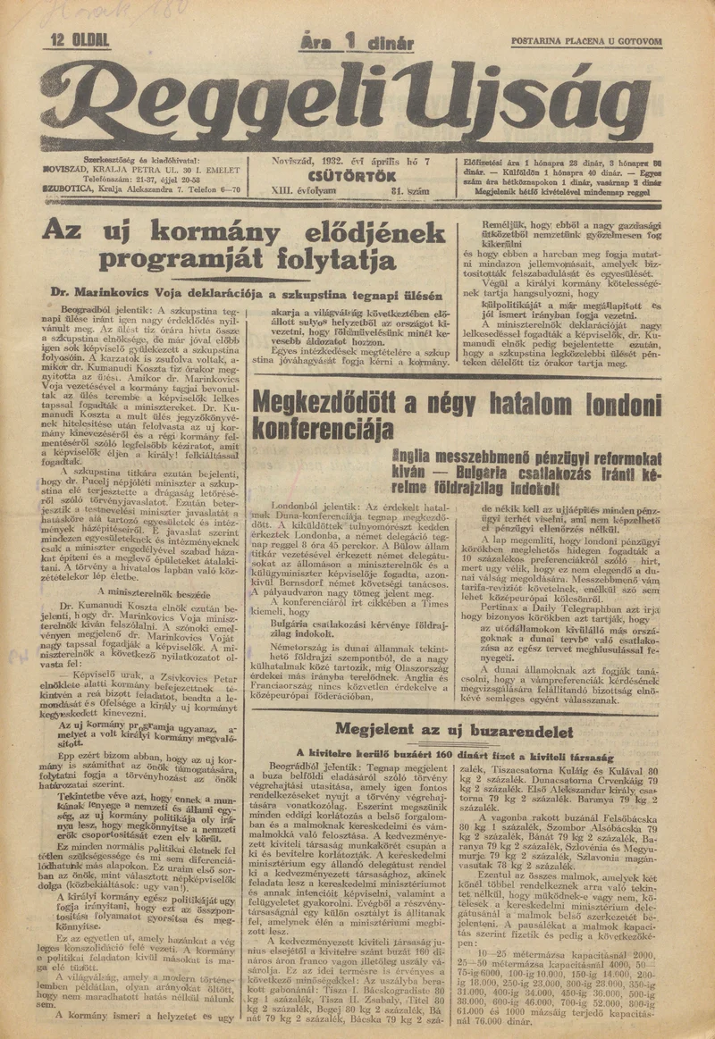 Reggeli Újság, 13. évf. 1932. április 7. 81. sz.