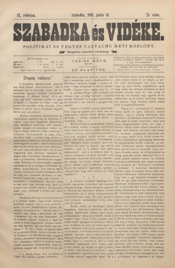 Szabadka és vidéke II, 9. évf. 1901. június 16. 25. sz.