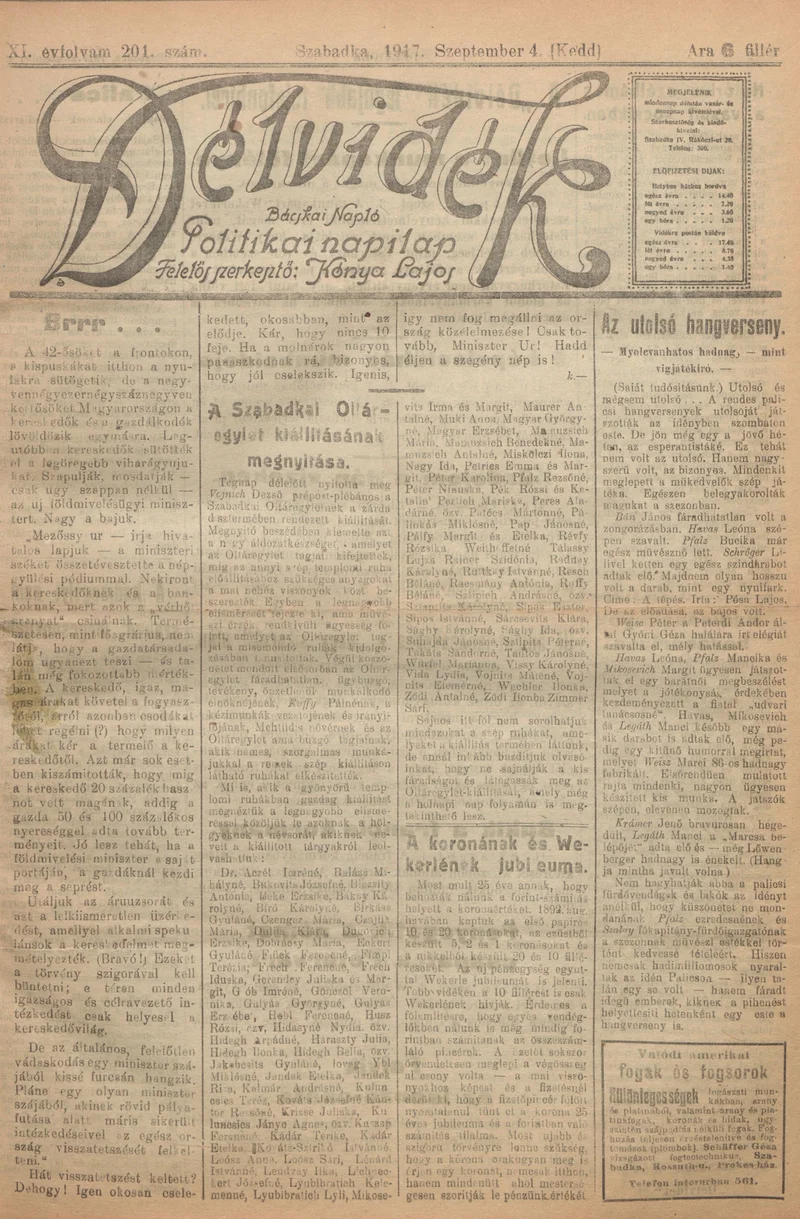 Délvidék, 11. évf. 1917. szeptember 4. 201. sz.