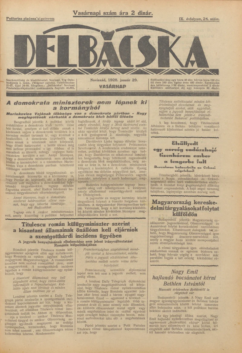 Délbácska, 9. évf. 1928. január 29. 24. sz.