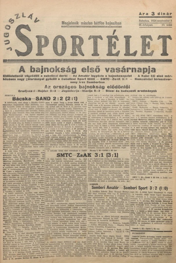 Jugoszláv sportélet, 3. évf. 1924. szeptember 8. 33. sz.