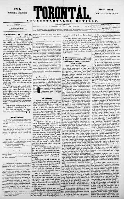 Torontál, 3. évf. 1874. április 30. 18. sz.
