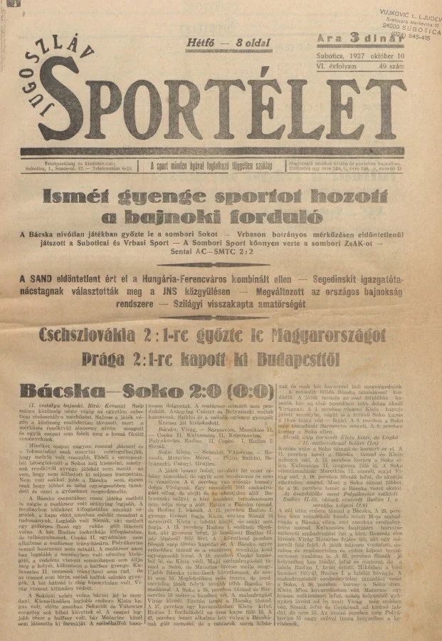 Jugoszláv sportélet, 6. évf. 1927. október 10. 49. sz.