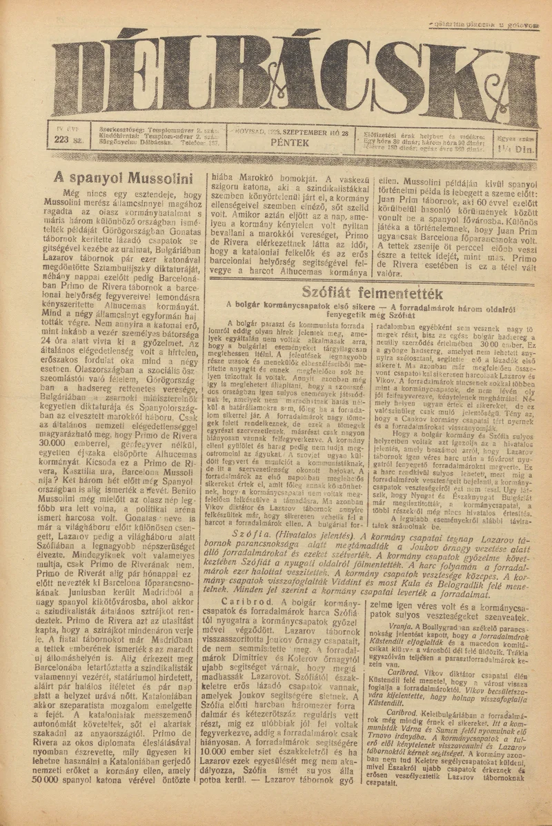 Délbácska, 4. évf. 1923. szeptember 28. 223. sz.