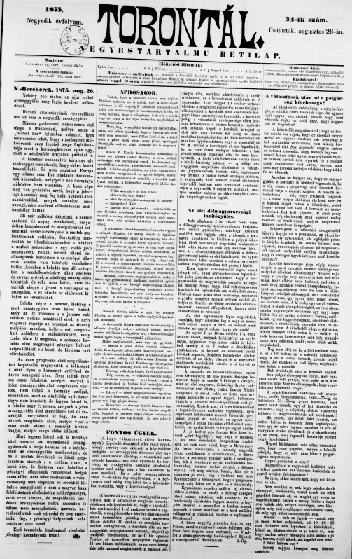 Torontál, 4. évf. 1875. augusztus 26. 34. sz.