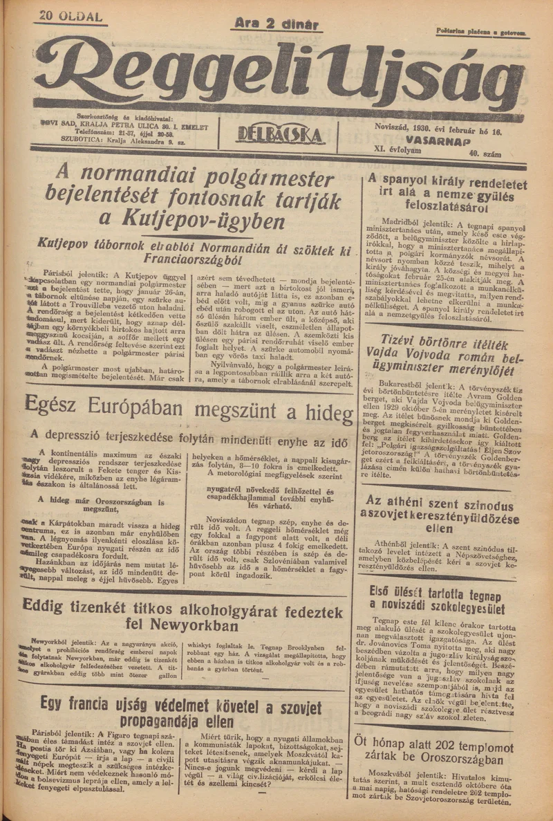 Reggeli Újság, 11. évf. 1930. február 16. 40. sz.