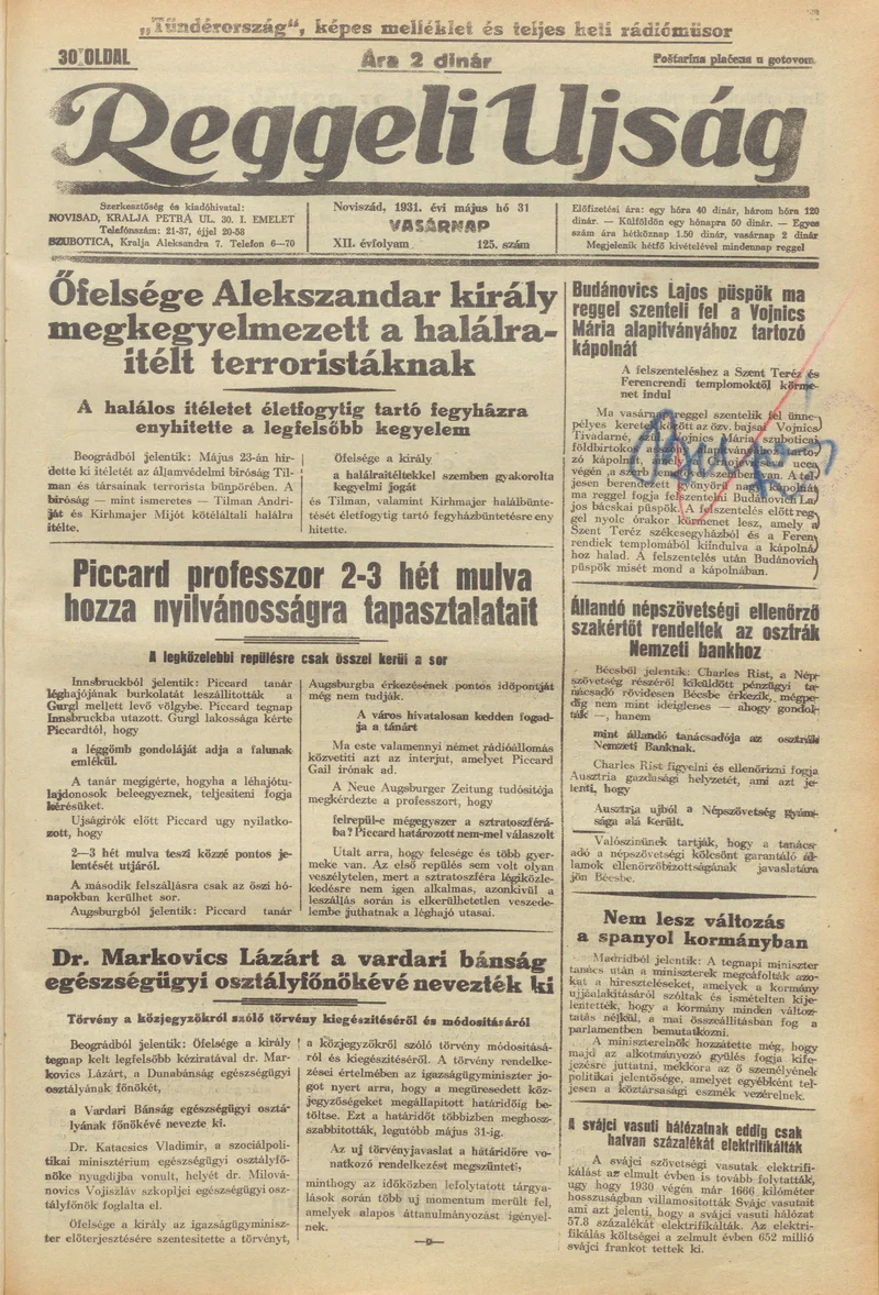Reggeli Újság, 12. évf. 1931. május 31. 125. sz.