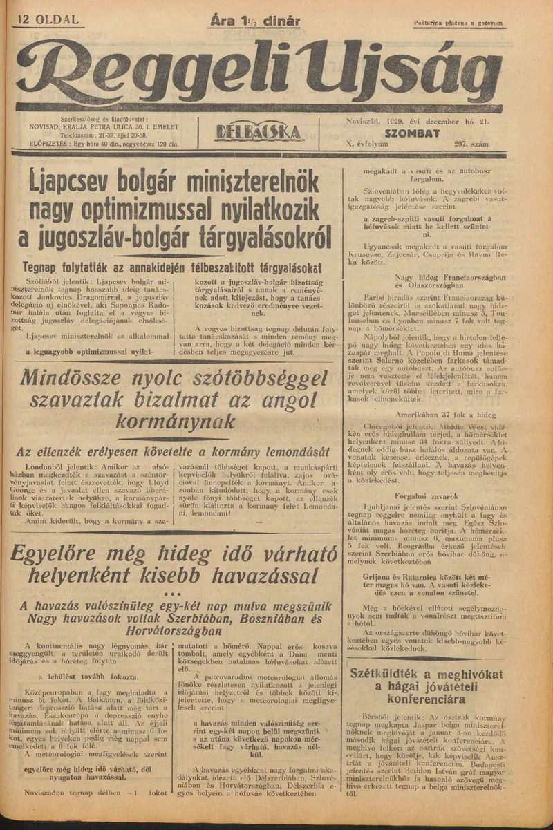 Reggeli Újság, 10. évf. 1929. december 21. 297. sz.