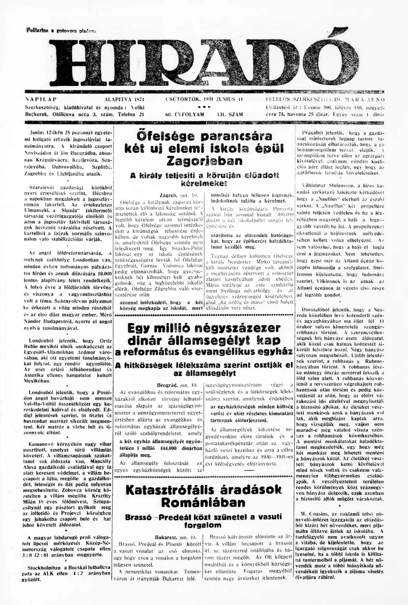 Híradó, 60. évf. 1931. június 11. 131. sz.