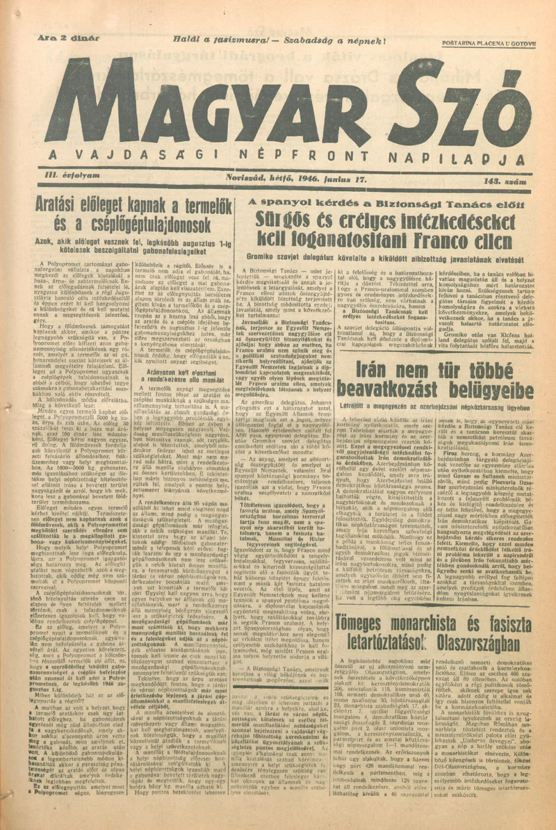 Magyar Szó, 3. évf. 1946. június 17. 143. sz. 1–6. oldal