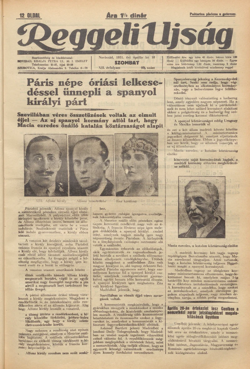Reggeli Újság, 12. évf. 1931. április 18. 90. sz.