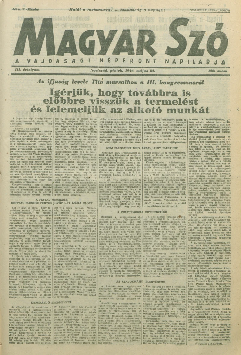 Magyar Szó, 3. évf. 1946. május 24. 122. sz. 1–8. oldal