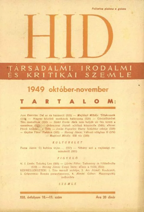 Híd, 13. évf. 1949. október – november. 10–11. sz. 514–629. oldal