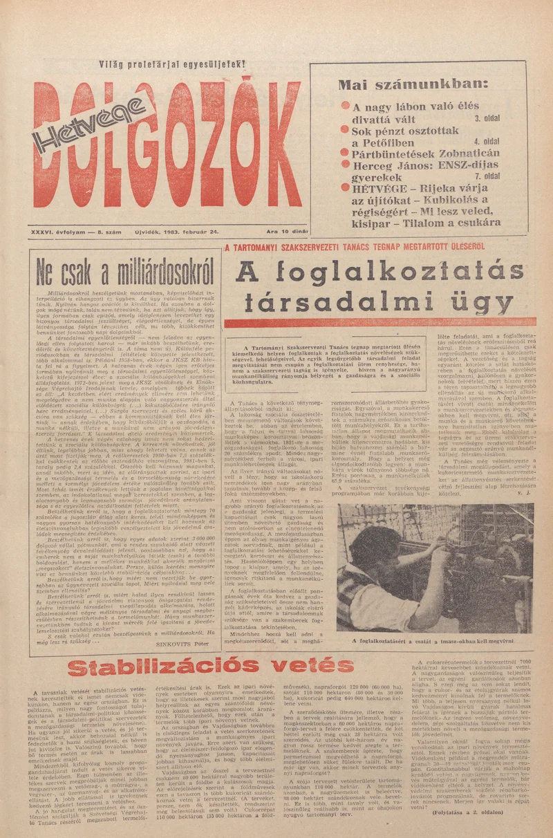 Dolgozók, 37. évf. 1983. február 24. 8. sz.