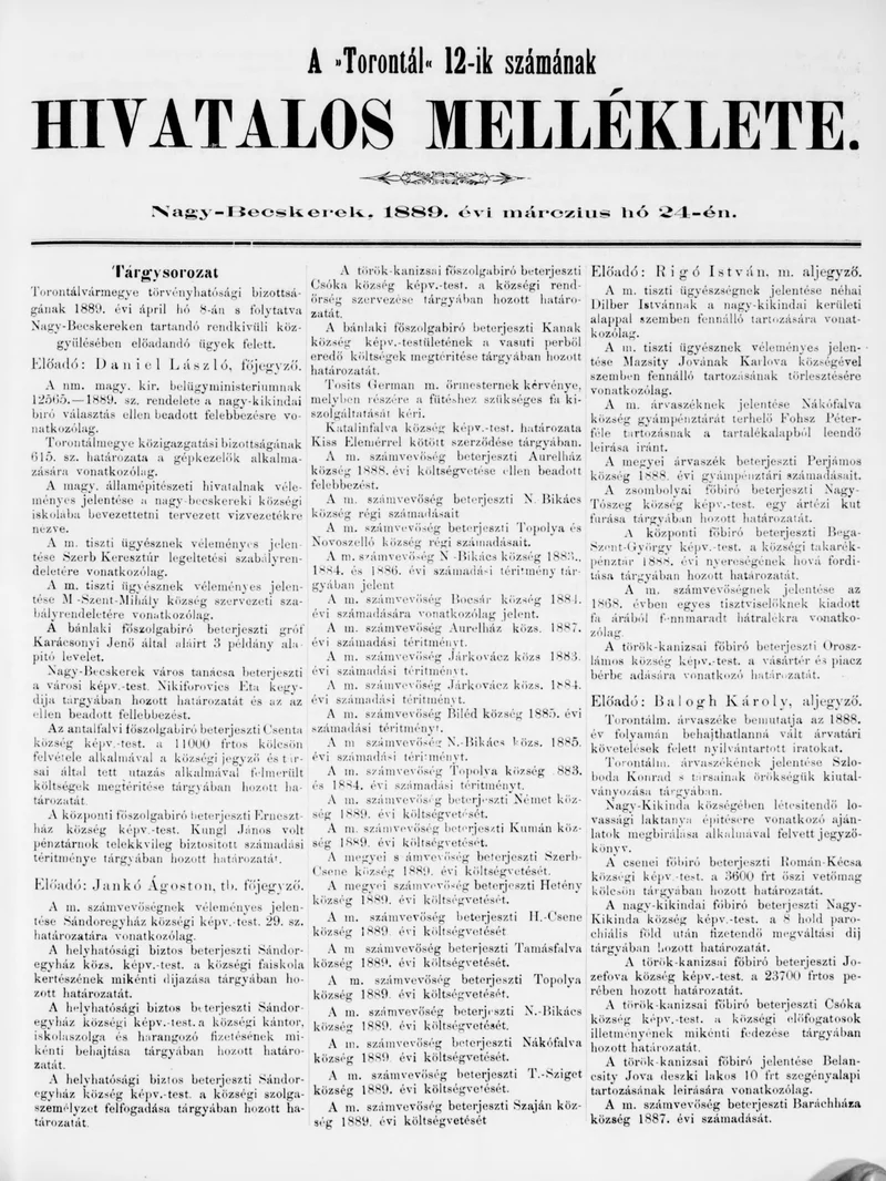 A Totontál  hivatalos melléklete, 2. évf. 1889. március 24. 12. sz.
