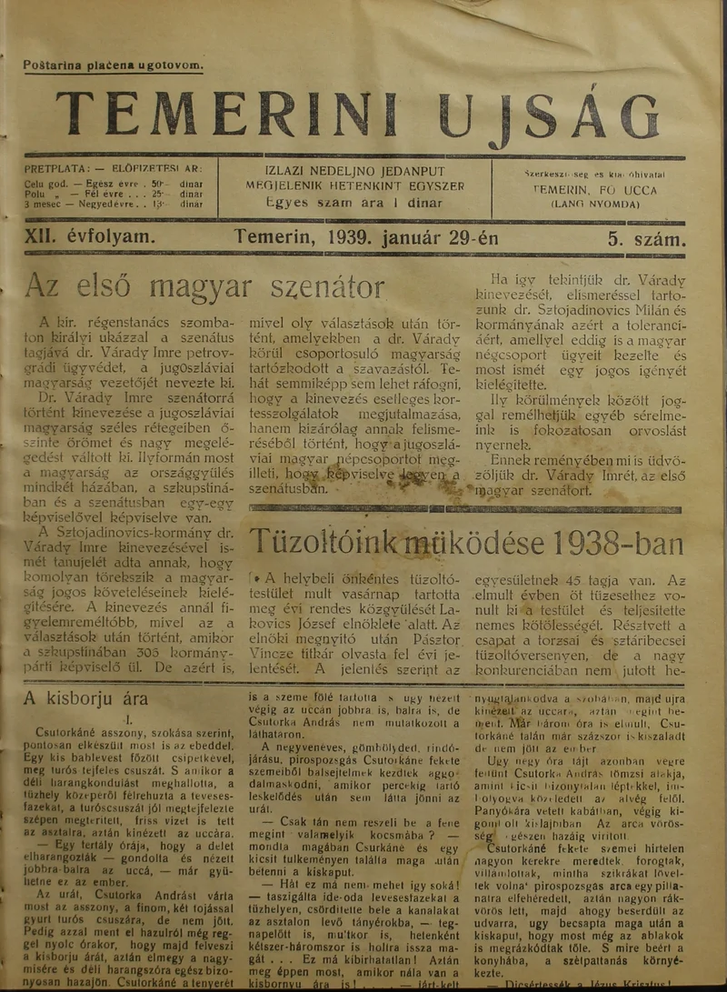 Temerini Újság 1928-1944, 12. évf. 1939. január 29. 5. sz.