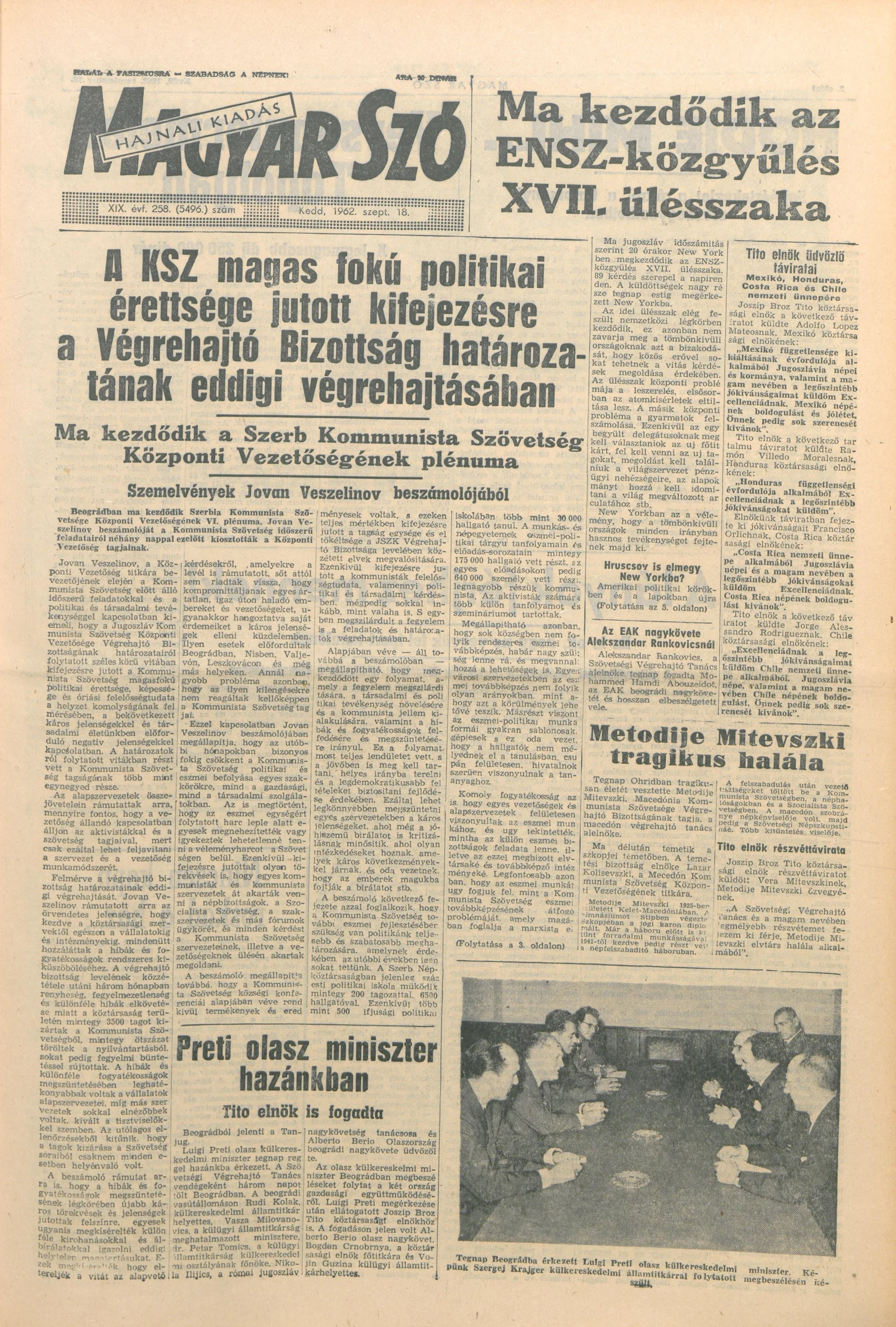 Magyar Szó, 19. évf. 1962. szeptember 18. 258. sz. 1–14. oldal