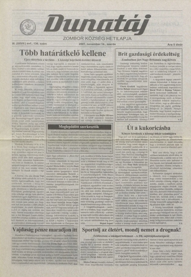 Dunatáj, 3. évf. 2001. november 14. 136. sz.