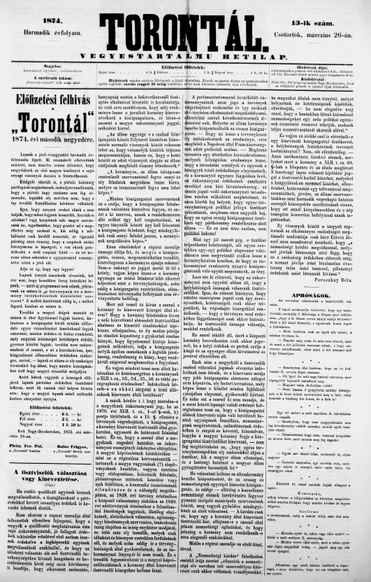 Torontál, 3. évf. 1874. március 26. 13. sz.