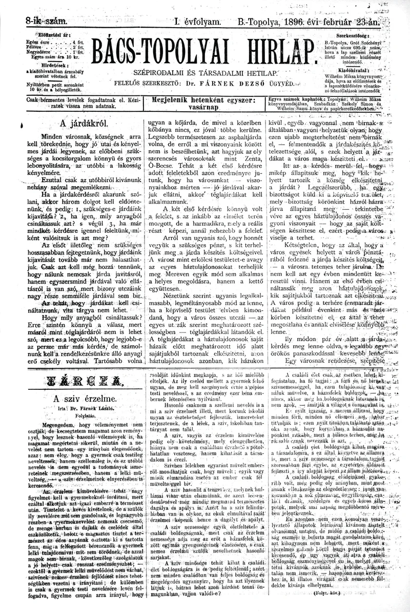 Bács-Topolyai Hirlap, 1. évf. 1896. február 23. 8. sz.