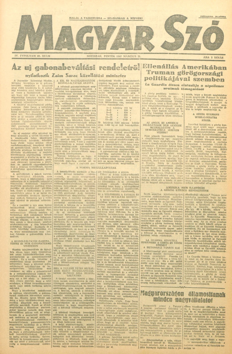 Magyar Szó, 4. évf. 1947. március 21. 67. sz. 1–8. oldal