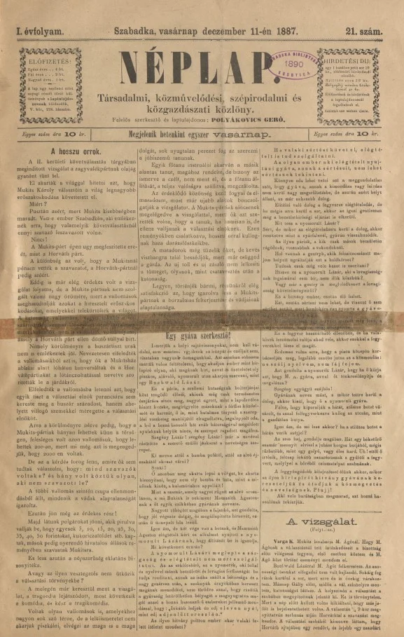 Néplap, 1. évf. 1887. december 11. 21. sz.