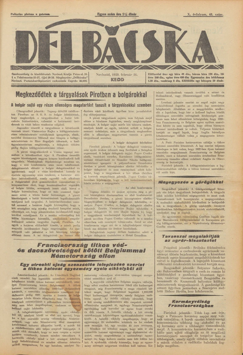 Délbácska, 10. évf. 1929. február 26. 48. sz.