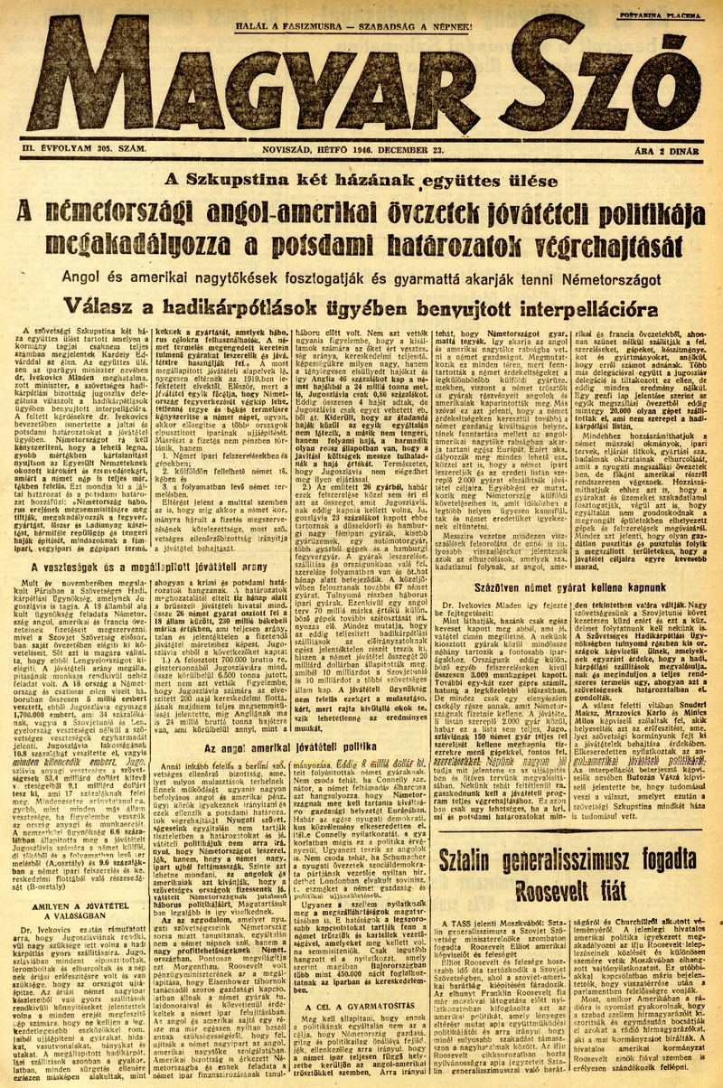 Magyar Szó, 3. évf. 1946. december 23. 305. sz. 1–4. oldal