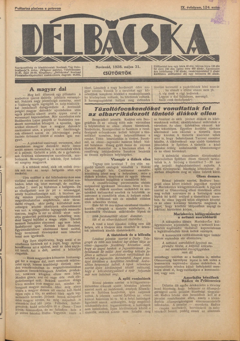 Délbácska, 9. évf. 1928. május 31. 124. sz.