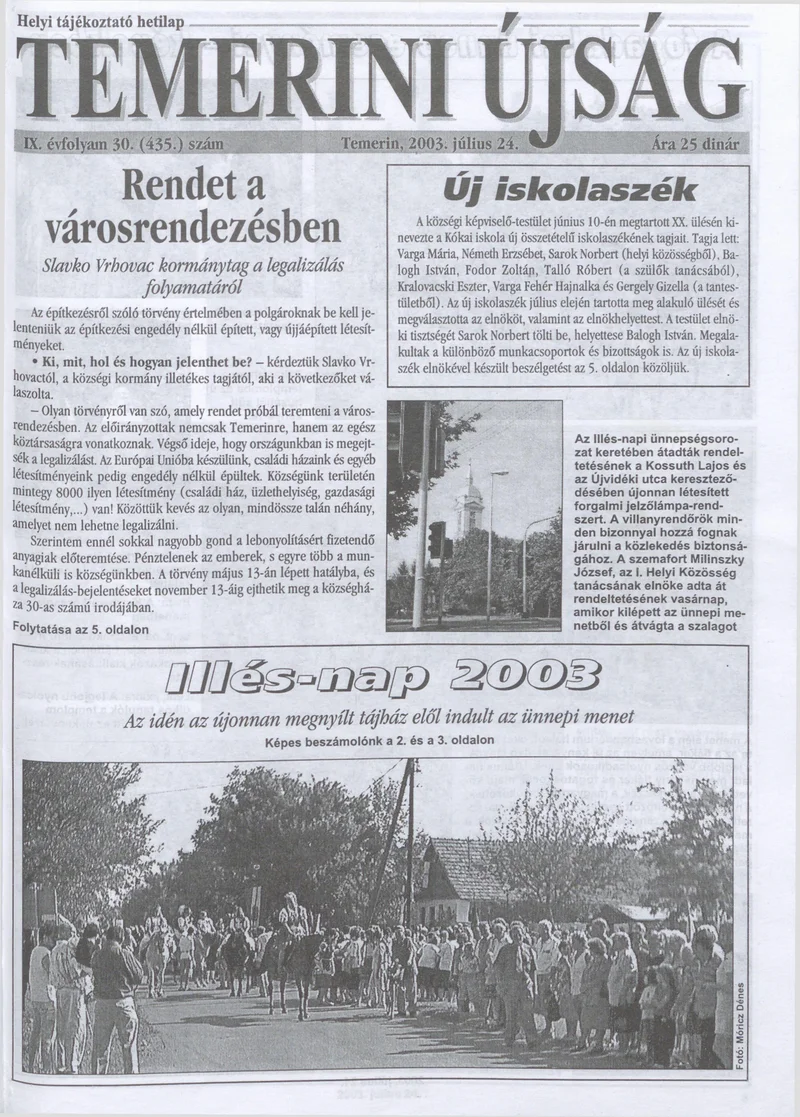 Temerini Újság, 9. évf. 2003. július 24. 30. sz.