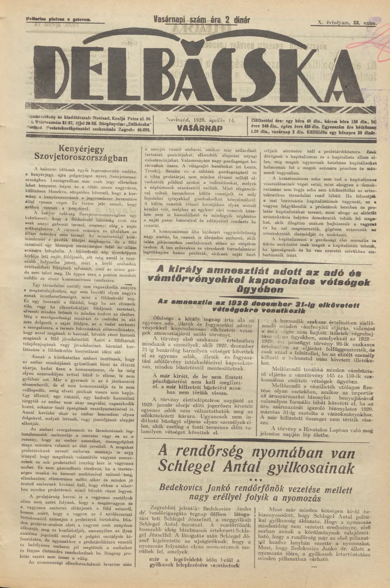 Délbácska, 10. évf. 1929. április 14. 88. sz.