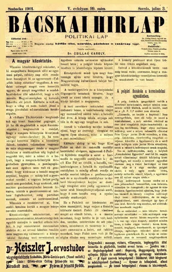 Bácskai Hirlap, 5. évf. 1901. július 3. 99. sz.