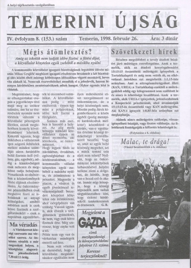Temerini Újság, 4. évf. 1998. február 26. 8. sz.