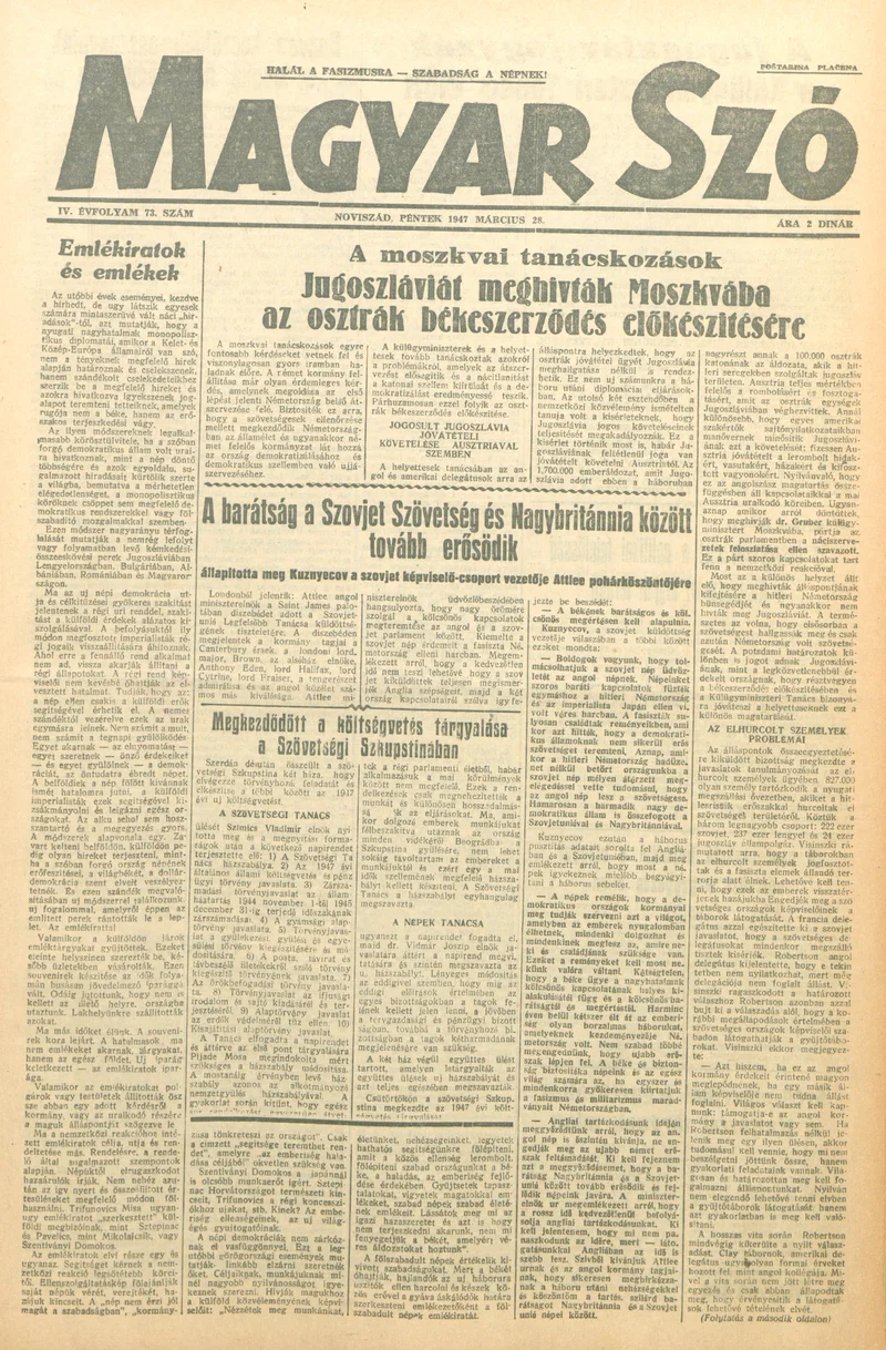 Magyar Szó, 4. évf. 1947. március 28. 73. sz. 1–6. oldal