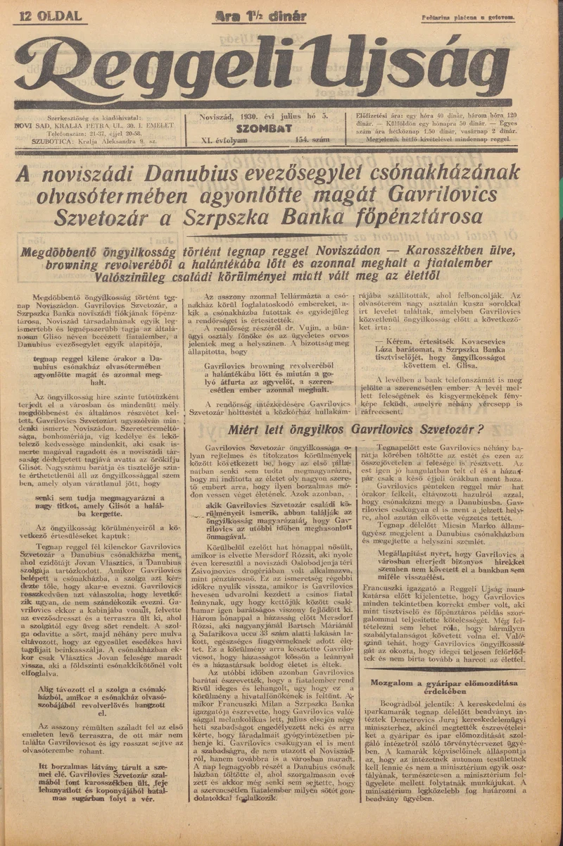 Reggeli Újság, 11. évf. 1930. július 5. 154. sz.