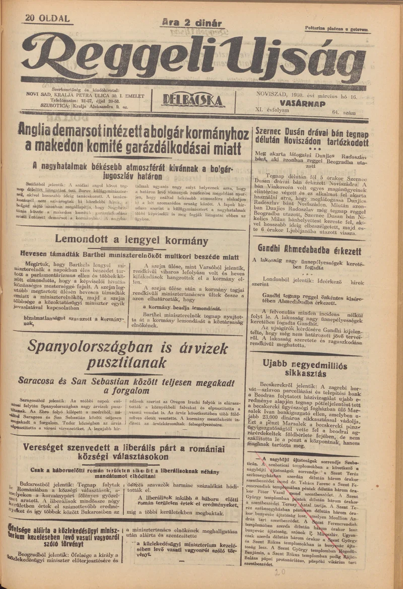 Reggeli Újság, 11. évf. 1930. március 16. 64. sz.