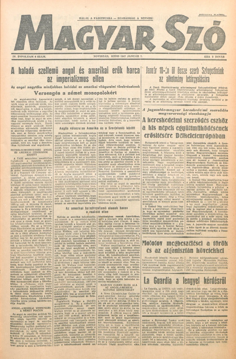 Magyar Szó, 4. évf. 1947. január 7. 6. sz. 1–6. oldal