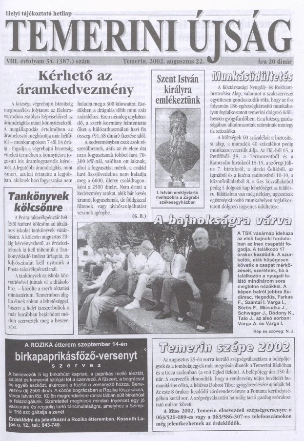Temerini Újság, 8. évf. 2002. augusztus 29. 34. sz.