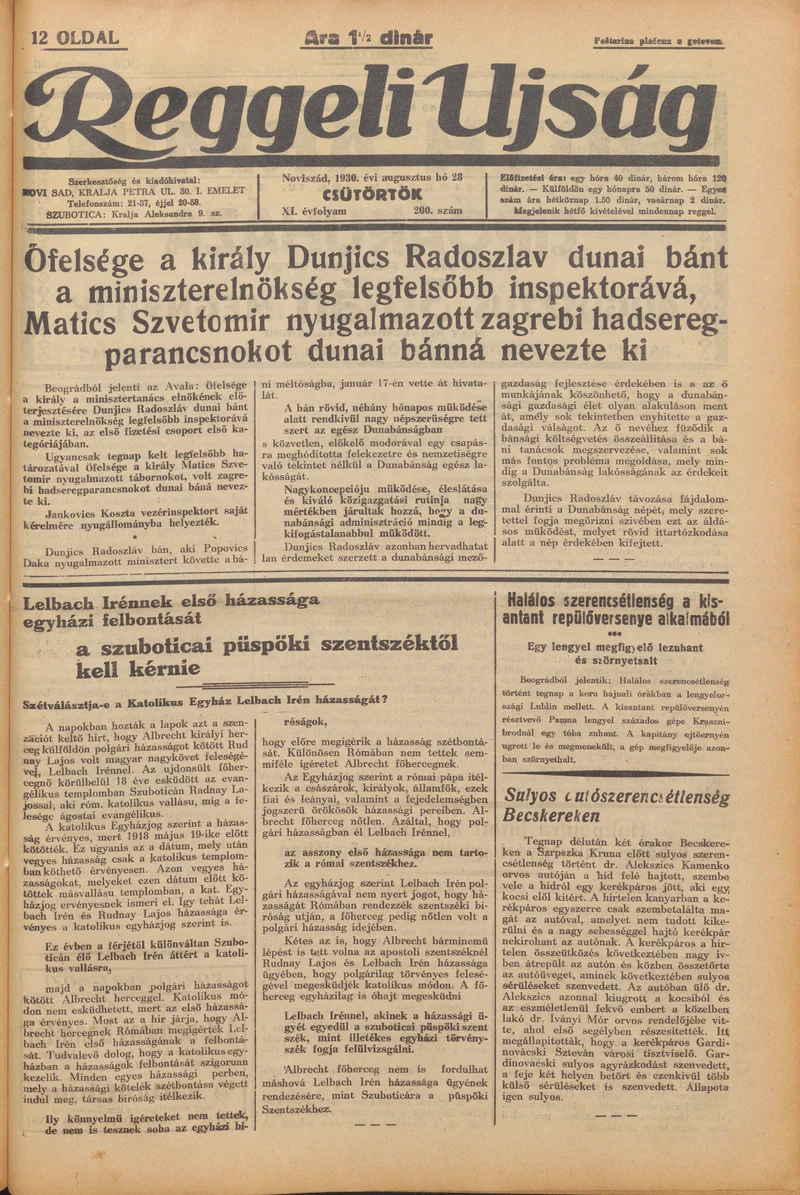 Reggeli Újság, 11. évf. 1930. augusztus 28. 200. sz.
