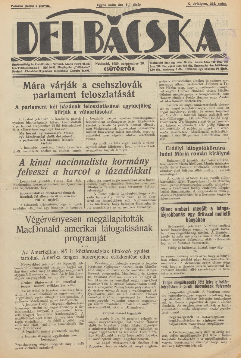 Délbácska, 10. évf. 1929. szeptember 26. 224. sz.